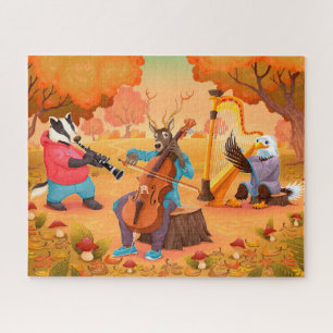 Autumn Badger Deer Eagle Fall Music Thanksgiving Jigsaw Puzzle