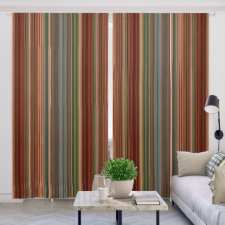 Autumn Baldcypress Rust, Peach, and Green Stripe Blackout Curtains
