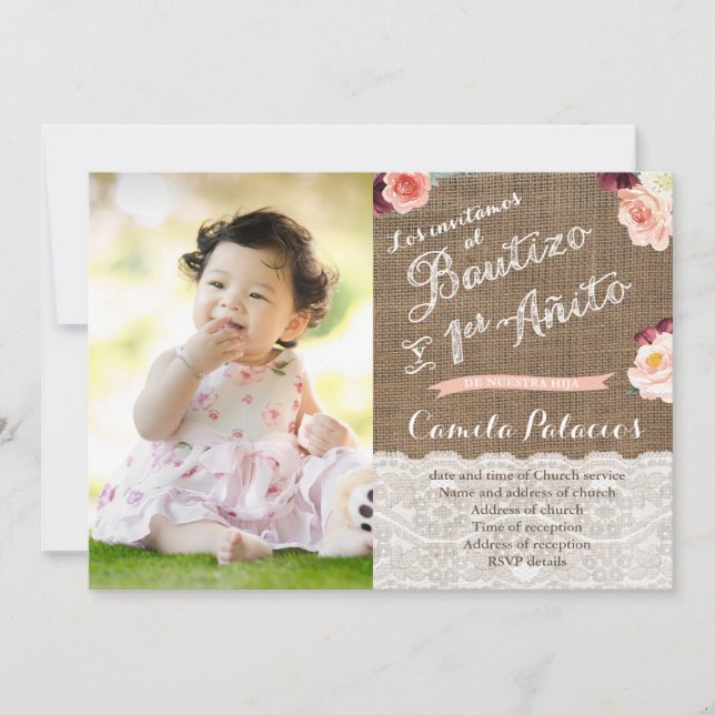 Autumn Baptism Birthday in Spanish, Bautizo cumple Invitation (Front)