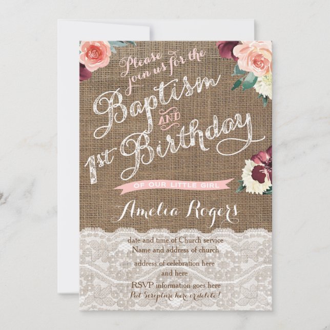 Autumn Baptism First Birthday Party For Girl Invitation (Front)