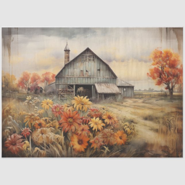 Autumn Barn scene Tissue Paper (Front)