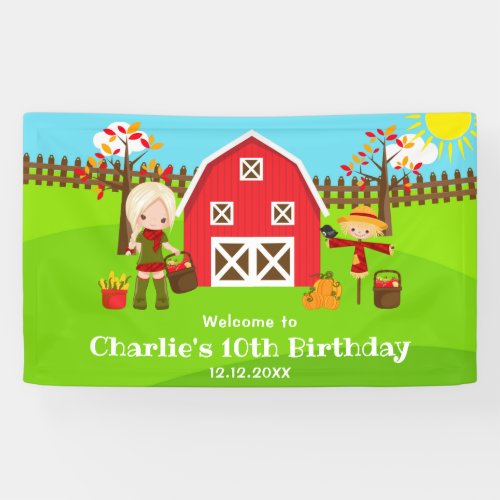 Autumn Barnyard Birthday Blonde Hair Girl Welcome Banner