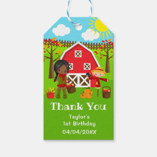 Autumn Barnyard Birthday Dark Skin Girl Thank You Gift Tags