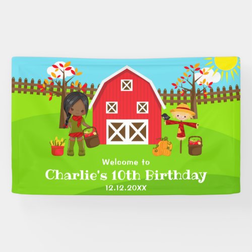 Autumn Barnyard Birthday Dark Skin Girl Welcome Banner