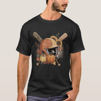Autumn Baseball – Leopard Print Helmet Sunflowers T-Shirt