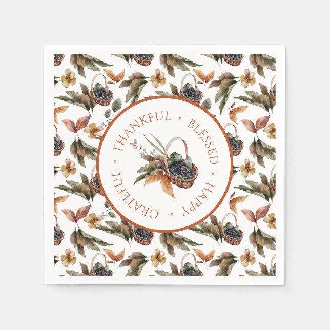 Autumn Basket of Berries Thankful Grateful Blessed Napkins (Front)