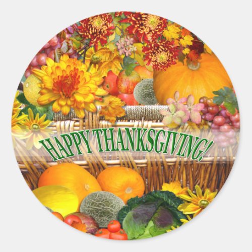 Autumn Basket Thanksgiving Classic Round Sticker