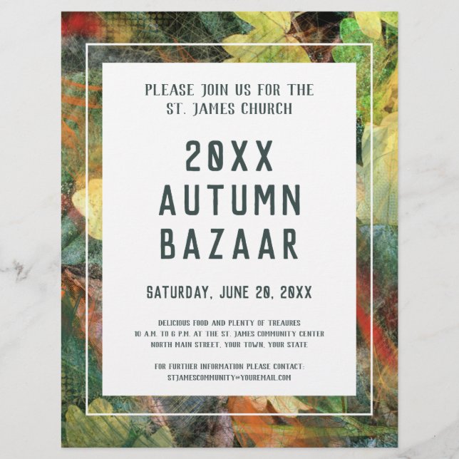 Autumn Bazaar, School orCommunity Event Green Leaf Flyer (Front)