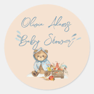 Autumn Bear Baby Shower invitation, Fall bear Invi Classic Round Sticker