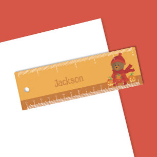 Autumn Bear Orange Brown Kid Ruler with Name 