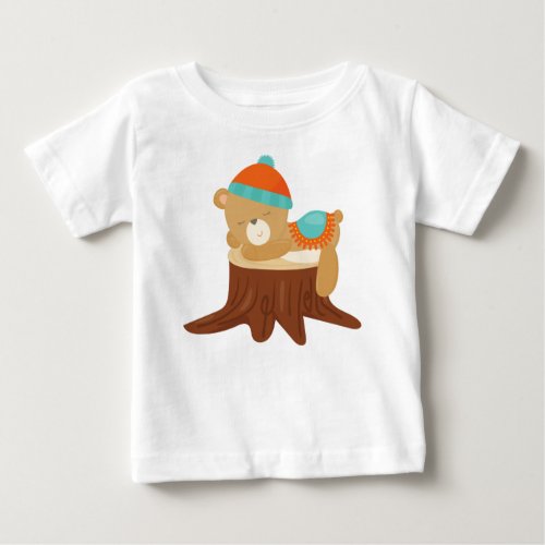 Autumn Bear Sleeping Bear Cute Bear Tree Stump Baby T_Shirt