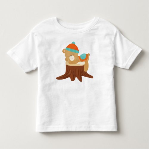 Autumn Bear Sleeping Bear Cute Bear Tree Stump Toddler T_shirt