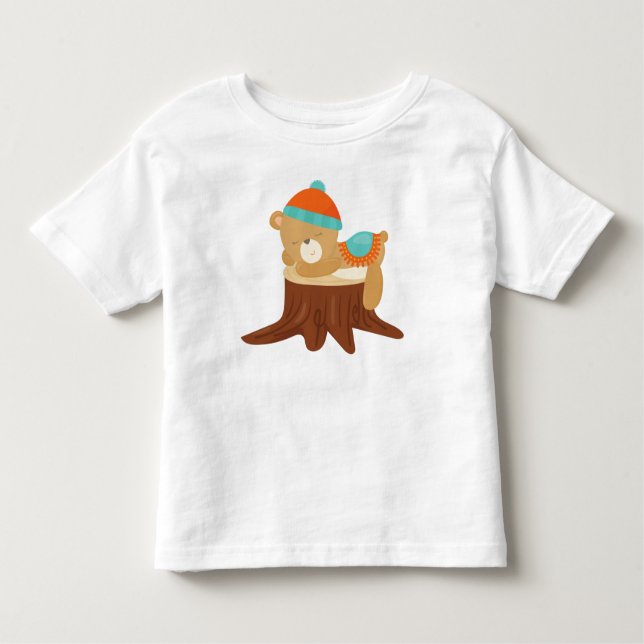Autumn Bear, Sleeping Bear, Cute Bear, Tree Stump Toddler T-shirt (Front)