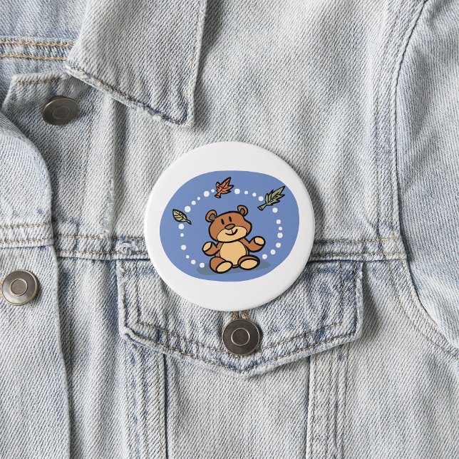 Autumn Bear with Falling Leaves  Button (Creator Uploaded)