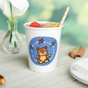 Autumn Bear with Falling Leaves  Paper Cups