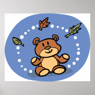 Autumn Bear with Falling Leaves  Poster