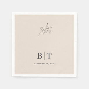 Autumn Beige Simple Botanical with Initials Napkins