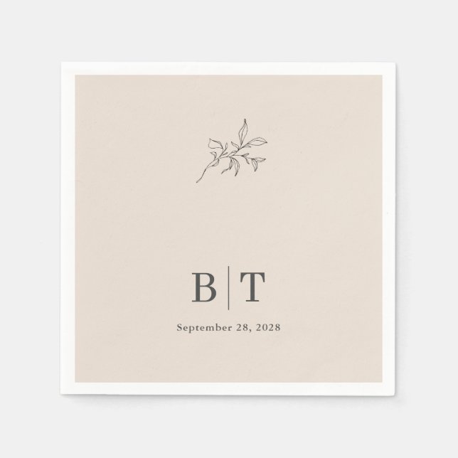 Autumn Beige Simple Botanical with Initials Napkins (Front)