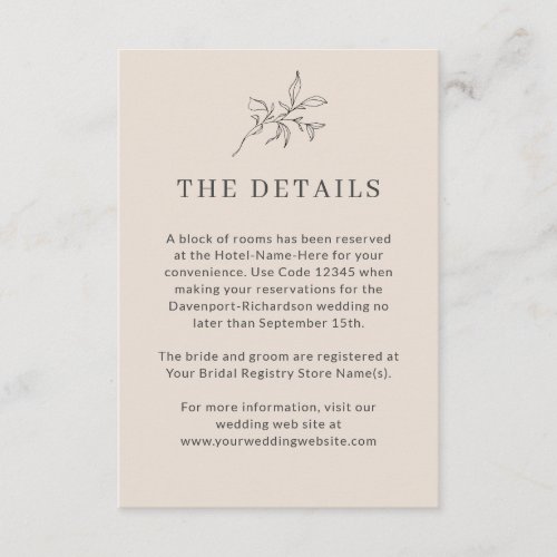 Autumn Beige Simple Elegant Wedding Details Enclosure Card