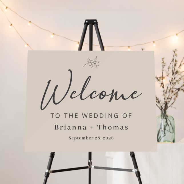 Autumn Beige Simple Elegant Wedding Welcome Foam Board (In Situ (Stand))