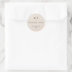 Autumn Beige Simple Wedding Initials Thank You Classic Round Sticker