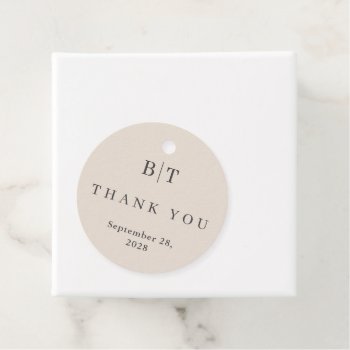 Autumn Beige Simple Wedding Initials Thank You Favor Tags by Oasis_Landing at Zazzle