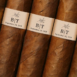 Autumn Beige Wedding Cigar Band Label<br><div class="desc">This simple elegant label design has been created to use as a custom cigar band for a wedding, anniversary or engagement party. It has an autumn beige background with elegant charcoal gray text template to personalize with the Bride and Groom's monogram initials and their wedding date. A simple botanical leafy...</div>