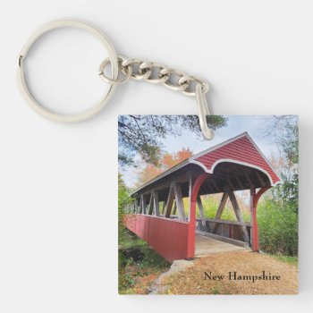 Autumn Belmont Covered Bridge Nh  Keychain by RenderlyYours at Zazzle