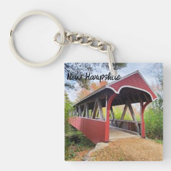 Autumn Belmont Covered Bridge Nh  Keychain by RenderlyYours at Zazzle