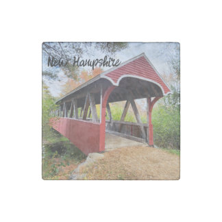Autumn Belmont covered bridge NH  Stone Magnet