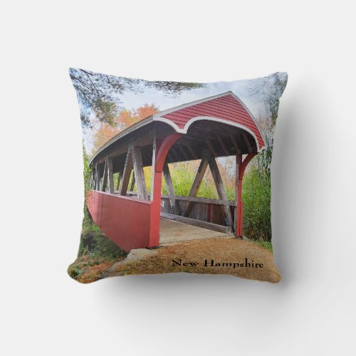 Autumn Belmont covered bridge NH  Throw Pillow