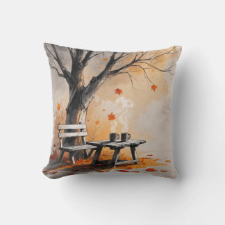 Autumn Bench Under Tree Pillow
