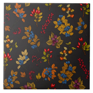 Autumn berries on chocolate brown 2 ceramic tile