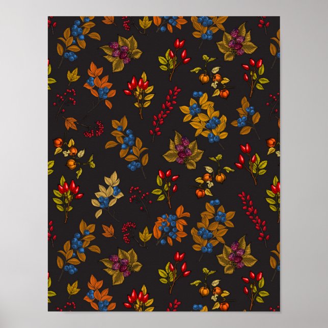 Autumn berries on chocolate brown 2 poster (Front)