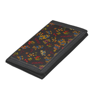 Autumn berries on chocolate brown 2 tri-fold wallet