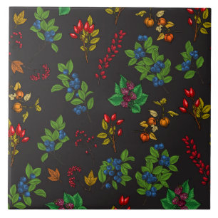 Autumn berries on chocolate brown ceramic tile