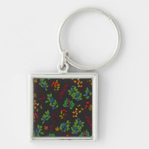 Autumn berries on chocolate brown keychain