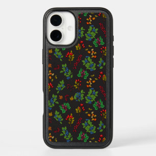 Autumn berries on chocolate brown iPhone 16 plus case