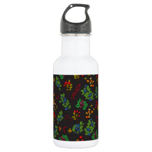 Autumn berries on chocolate brown stainless steel water bottle