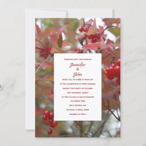 Autumn Berries Photo Rustic Fall Leaves Wedding Invitation