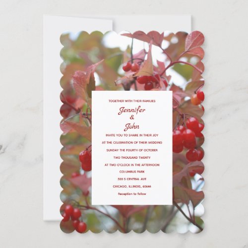 Autumn Berries Rustic Fall Leaves Garden Wedding Invitation