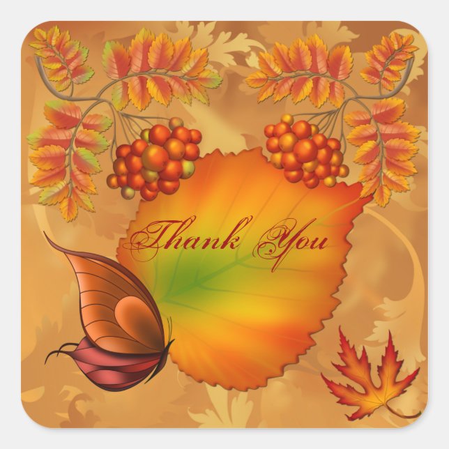 Autumn Berries Thank You Square Sticker (Front)