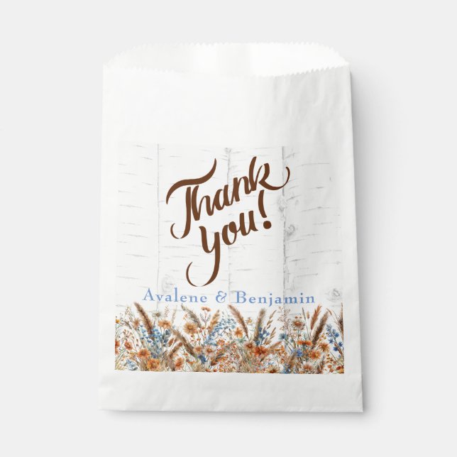 Autumn Birch Tree and Wildflowers Wedding Favor Bag (Front)