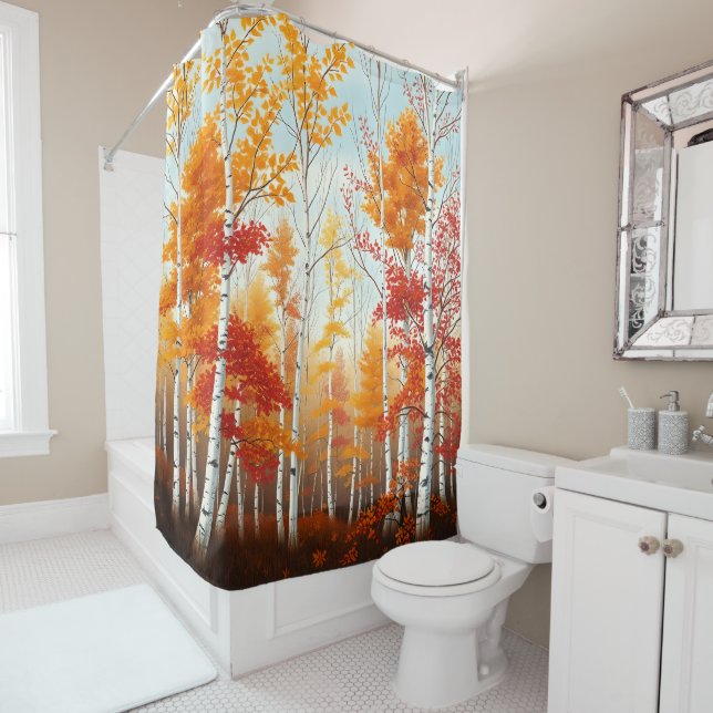 Autumn Birch Trees Shower Curtain (In Situ)