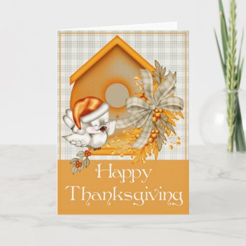 Autumn Bird Birdhouse Happy Thanksgiving Card 2