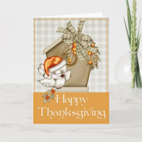 Autumn Bird Birdhouse Happy Thanksgiving Card 3