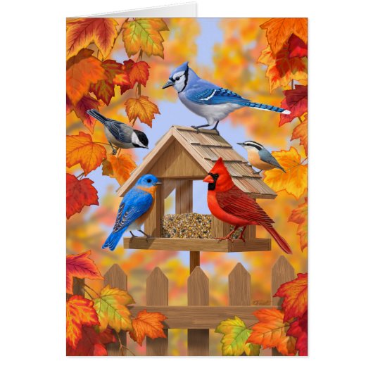 Autumn Bird Feeder Gathering Cards (Front)