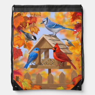 Autumn Bird Feeder Gathering Drawstring Bag