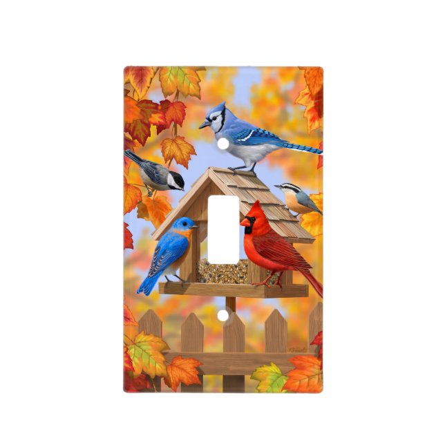 Autumn Bird Feeder Gathering Light Switch Cover (Front)