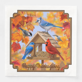 Autumn Bird Feeder Gathering Paper Dinner Napkins
